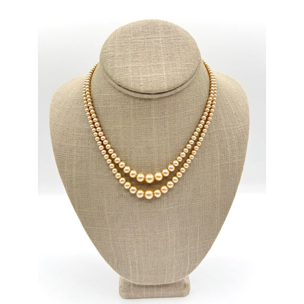 Vintage Double Strand Faux Pearls And Sterling Silver Necklace